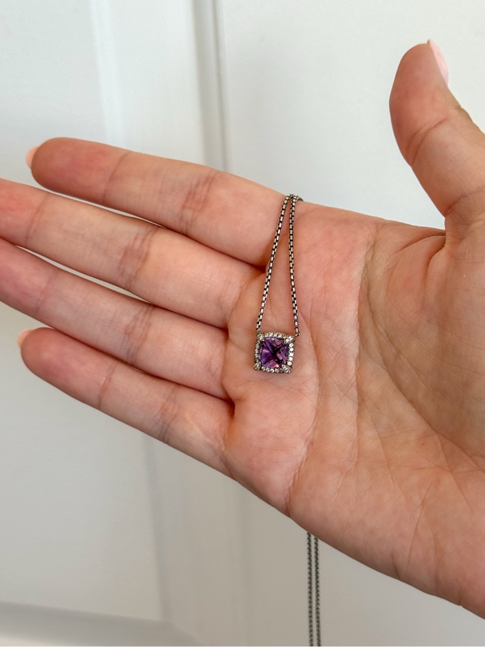 David Yurman Petite Chatelaine Pave Bezel Pendant Neckalce Amethyst w/ Diamonds